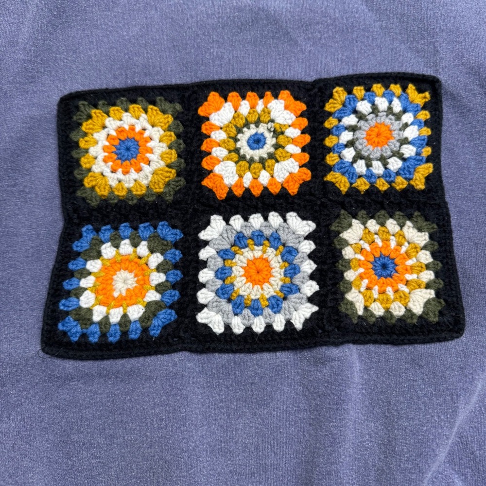 Nasty Gal Collection Crochet‎ Granny Square Patch Sweatshirt Blue Purple Medium - Picture 2 of 4